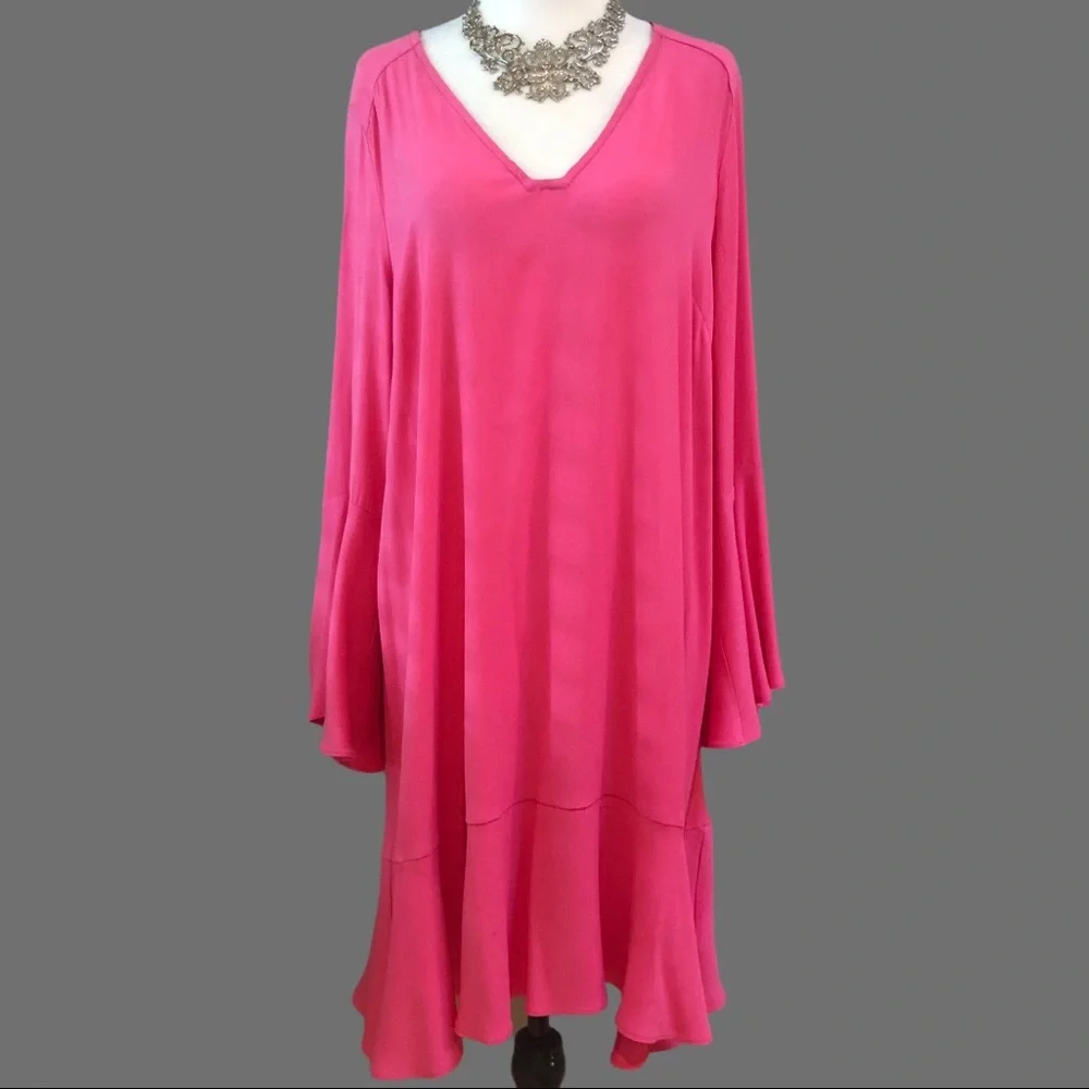 ANTHROPOLOGIE Bell Sleeve Ruffle Hem Swing Dress - Picture 2 of 8